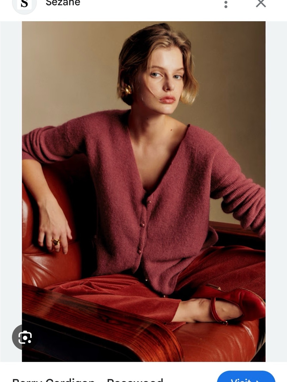 Sezane Dusty Rose Button-Front V-Neck Cardigan